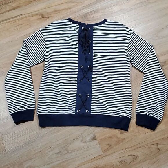 Halogen Sweaters - 🔹️NWT Halogen Blue & White Striped Lace Up Long Sleeve Top Small